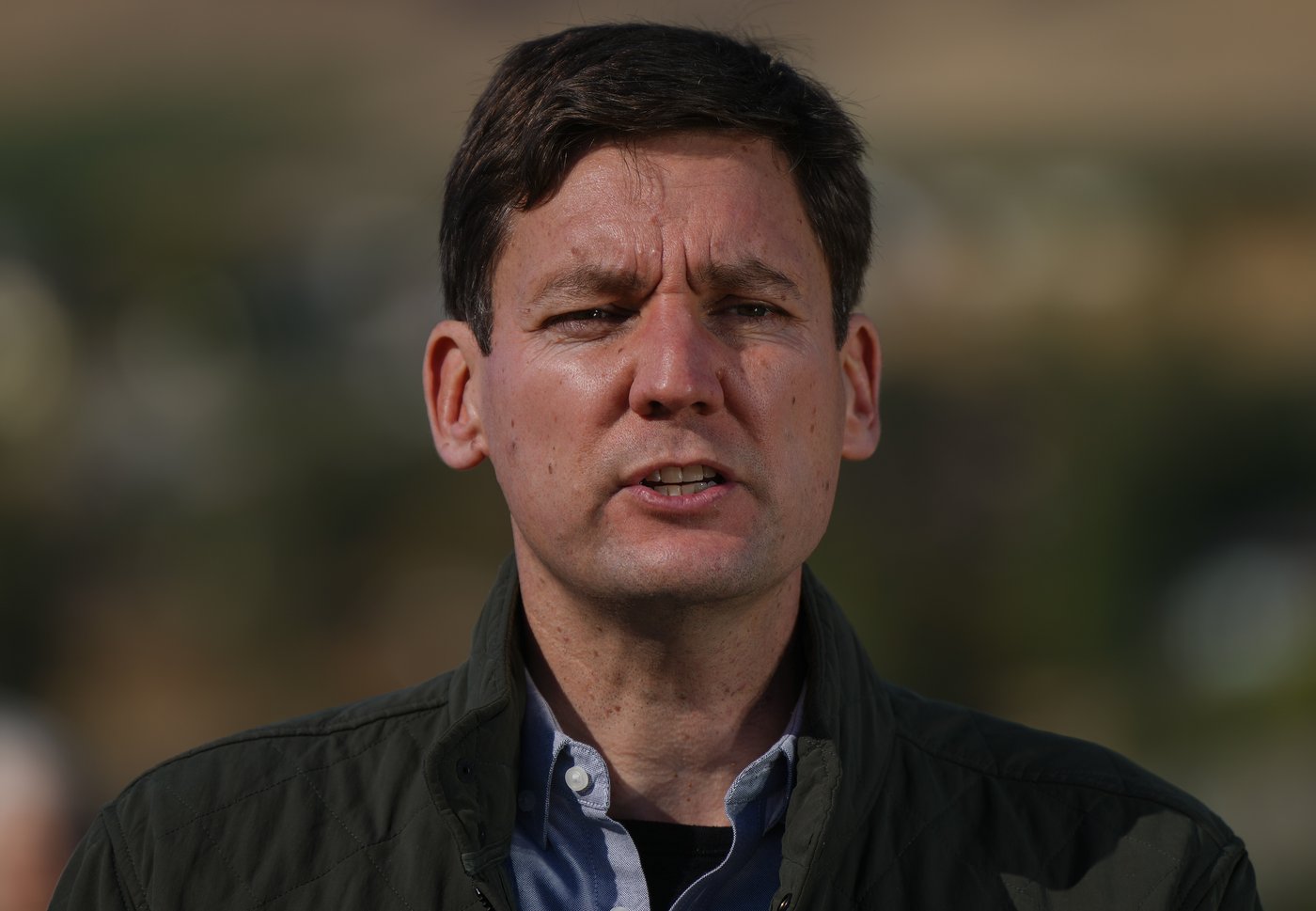 B.C. NDP Leader David Eby speaks during a campaign announcement in Vernon, B.C., on Saturday, October 5, 2024.