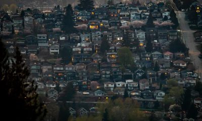 Houses are seen on a hillside in Burnaby,