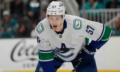 Vancouver Canucks defenceman Tyler Myers (57) during an NHL hockey game against the San Jose Sharks in San Jose, Calif., Saturday, Nov. 25, 2023. (Jeff Chiu/AP)