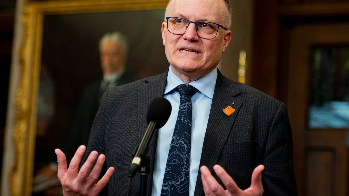 NDP House Leader Peter Julian speaks in the foyer of the House of Commons on Parliament Hill in Ottawa, on May 7, 2024