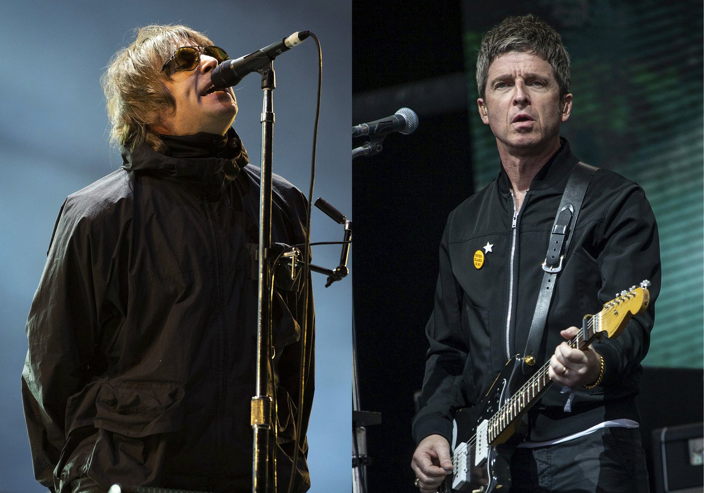 Britpop giants Oasis will play Toronto next August. Liam Gallagher performs at the Reading Music Festival, England on Aug. 29, 2021, left, and Noel Gallagher performs at the Glastonbury Festival in Worthy Farm, Somerset, England, on June 25, 2022.