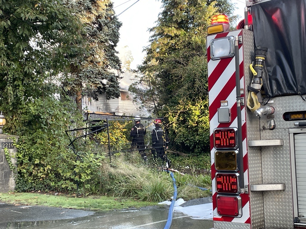 The Vancouver Fire Rescue Services is on the scene of a large blaze in South Vancouver Thursday morning. (CityNews Image / Sonia Aslam)