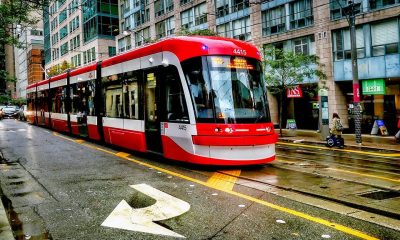 A TTC streetcar is seen in downtown Toronto