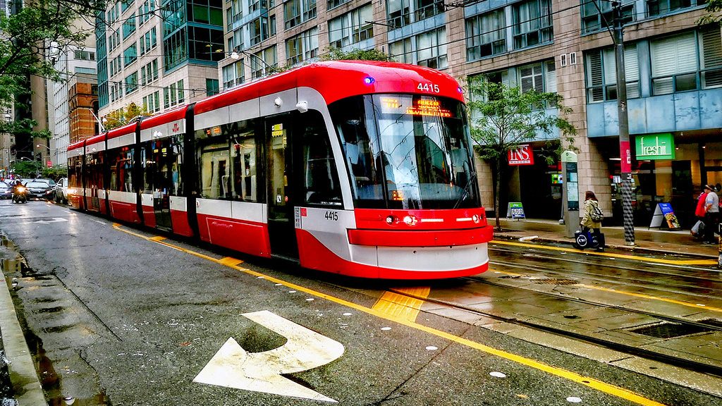 A TTC streetcar is seen in downtown Toronto