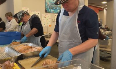 UGM volunteers were busy carving up turkeys early Saturday morning to feed the 3,000 people expected at this year's Thanksgiving meal.