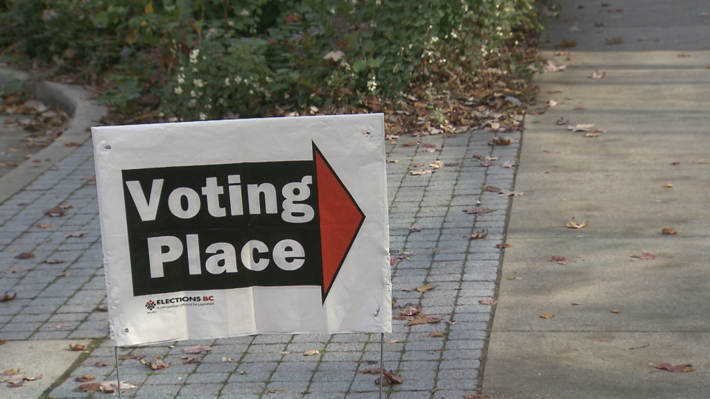 A "voting place" sign on the street