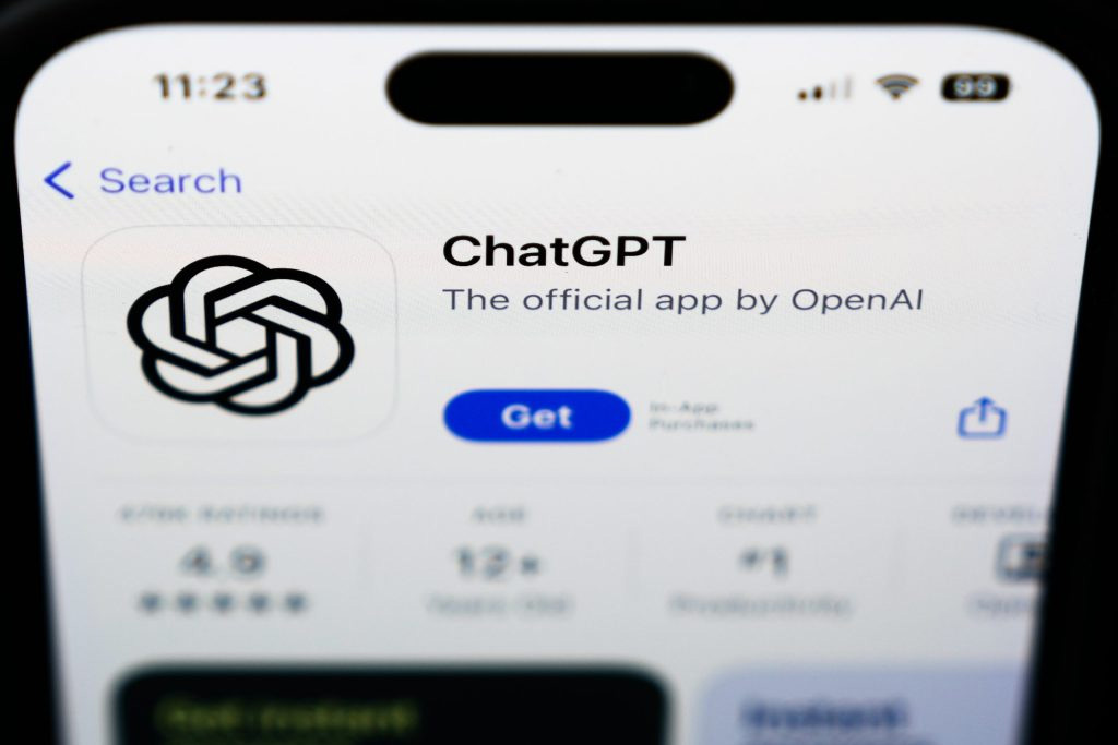 A ChatGPT app is seen on a smartphone.