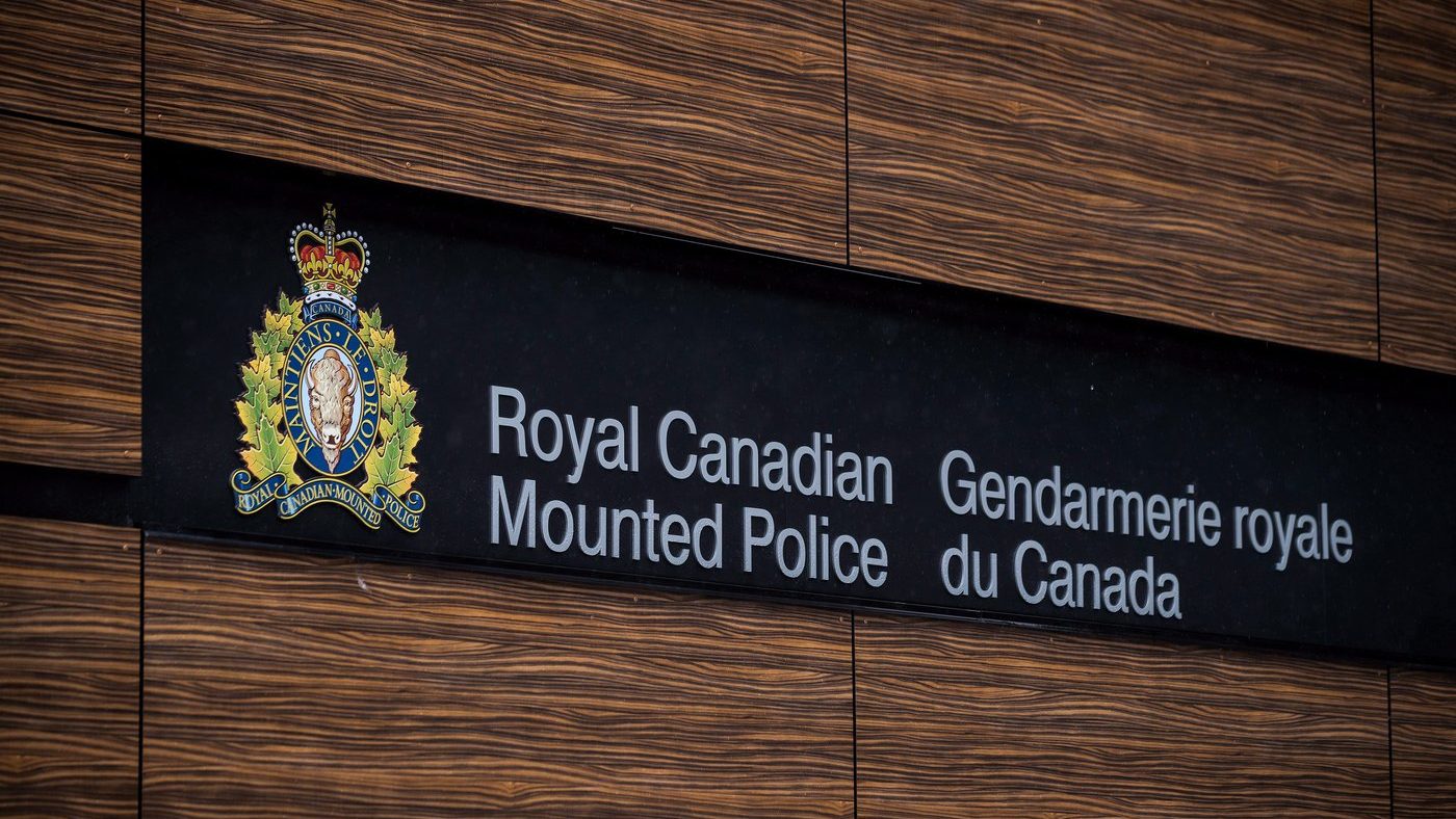 The RCMP logo is seen outside Royal Canadian Mounted Police "E"