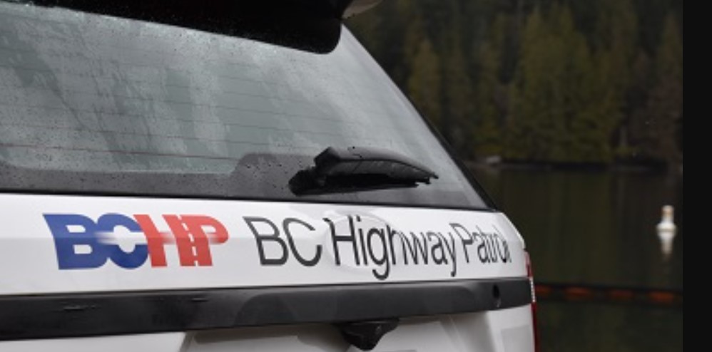 The back of a BC Highway Patrol cruiser.