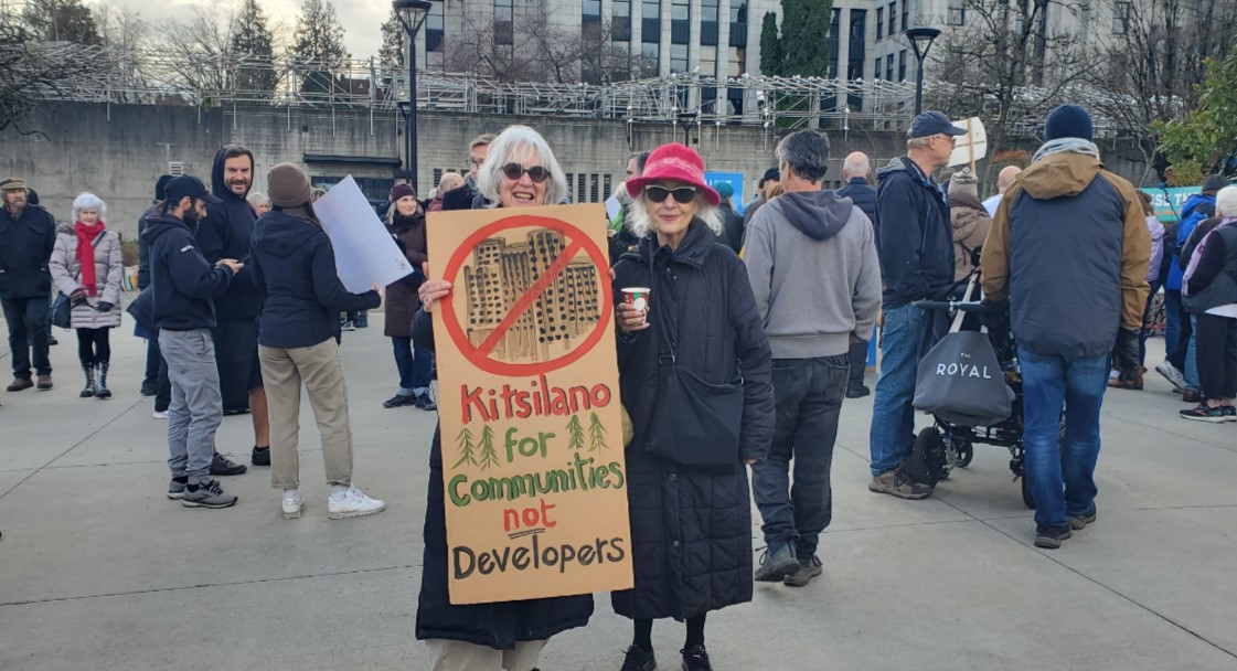 Demonstrators hoping to put a stop to the Broadway Plan rallied outside of Vancouver City Hall Saturday afternoon.