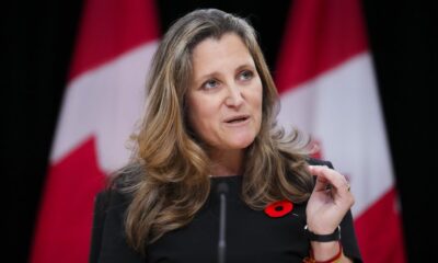 Deputy Prime Minister and Minister of Finance Chrystia Freeland holds a press conference in Ottawa on Nov. 6, 2024