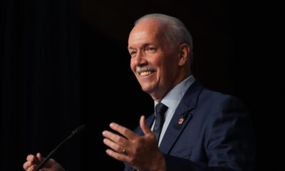 Then-B.C.-Premier John Horgan addresses the Union of B.C. Municipalities Convention, in Whistler, B.C., on Friday, Sept. 16, 2022