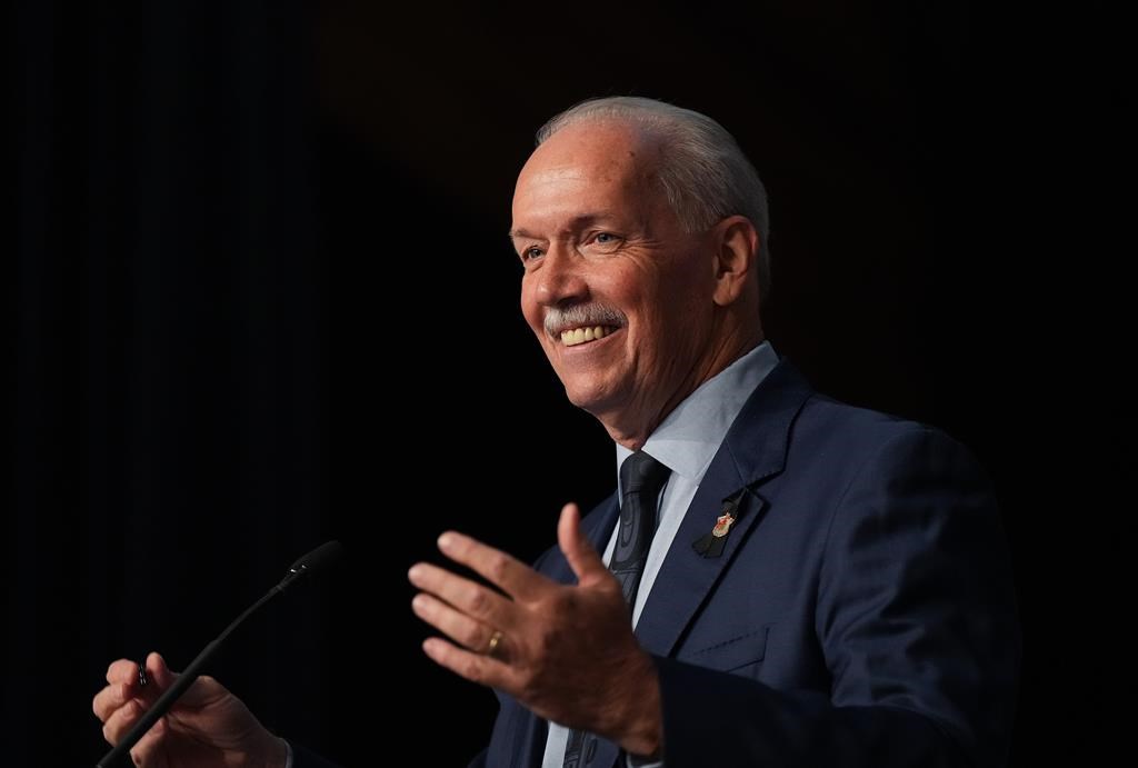 Then-B.C.-Premier John Horgan addresses the Union of B.C. Municipalities Convention, in Whistler, B.C., on Friday, Sept. 16, 2022