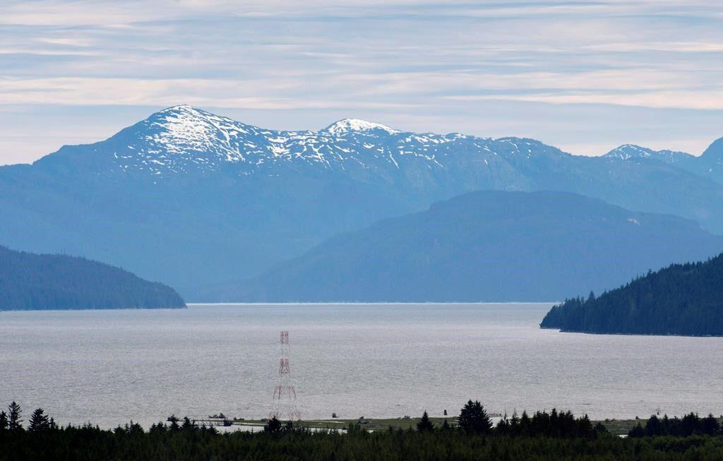 Mountains behind the Douglas Channel waters