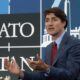 Prime Minister Justin Trudeau delivers remarks before meeting with New Zealand Prime Minister Christopher Luxon at the NATO summit in Washington, on July 10, 2024