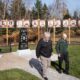 Cousins Victor Harvie, left, and Richard Harvie at a new memorial honouring the war service of their fathers and uncles in the small community of Noel, N.S., on Nov. 4, 2024