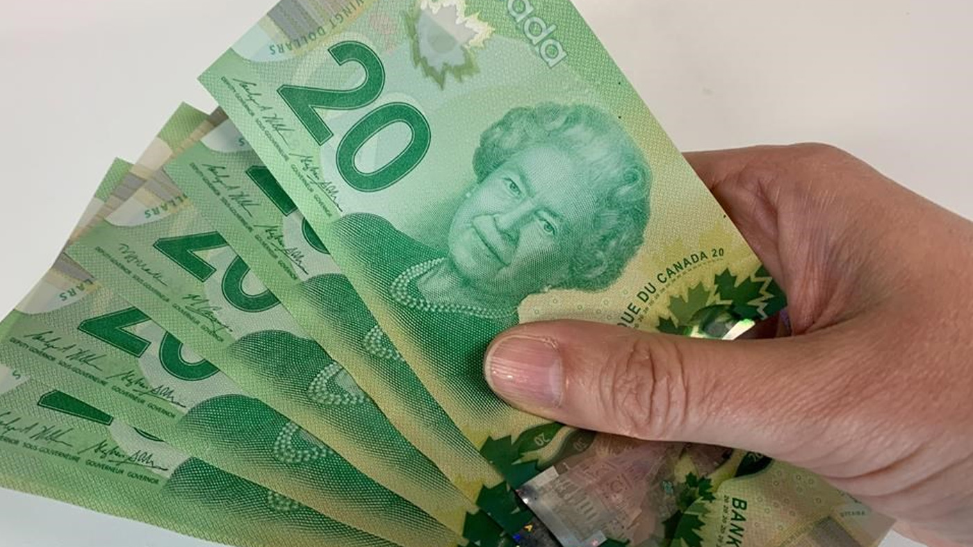 Canadian $20 bills are pictured