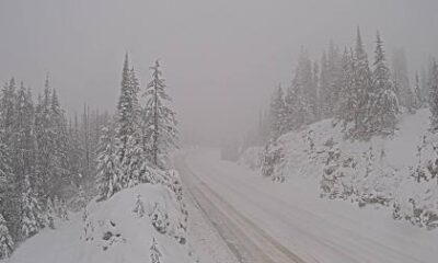 A CCTV image Highway 3 near the Paulson Summit, looking west.