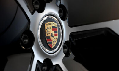 A wheel rim showing the Porsche logo