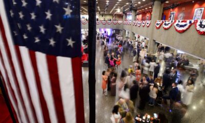 Guests take part in the U.S. Embassy's Cajun Bayou Country Fourth of July Celebrations at the National Arts Centre in Ottawa on July 4, 2019