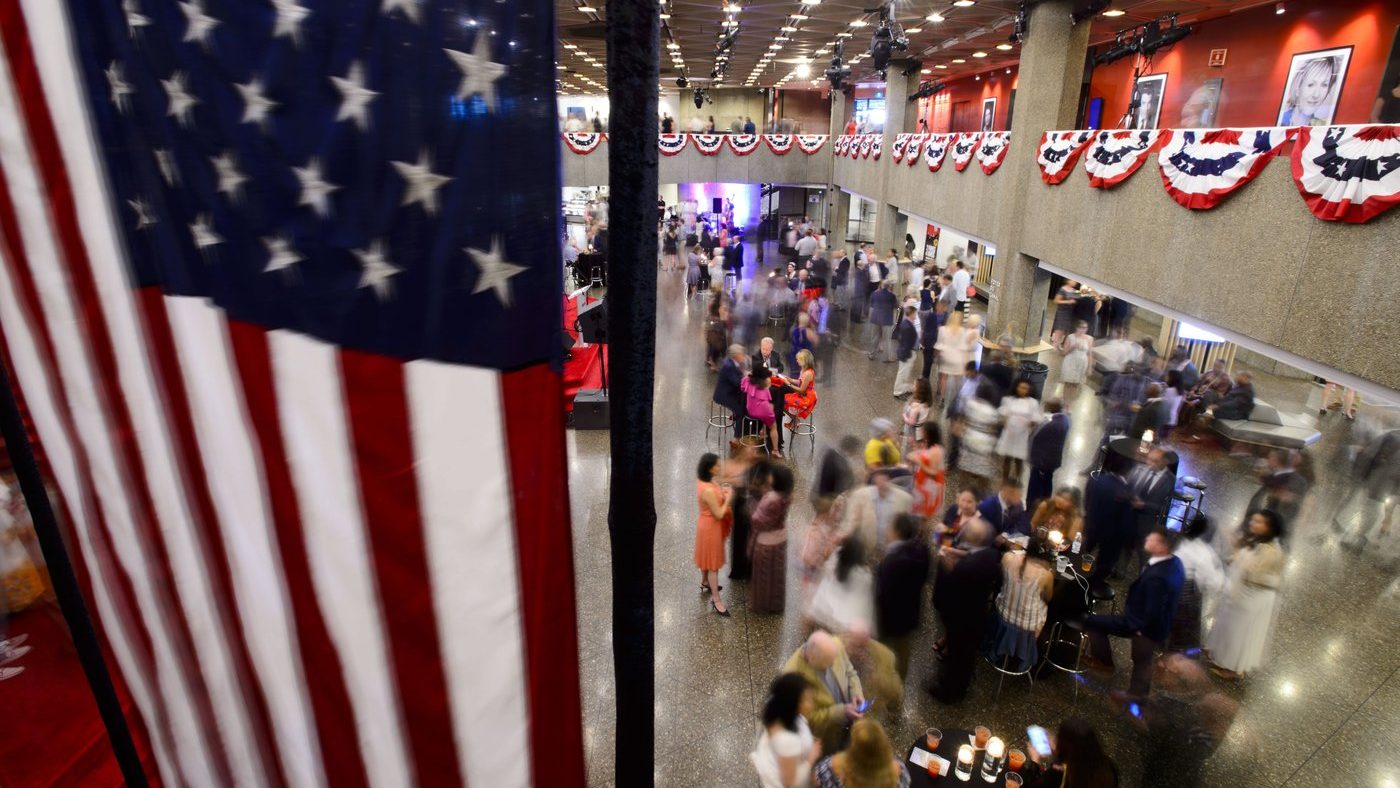 Guests take part in the U.S. Embassy's Cajun Bayou Country Fourth of July Celebrations at the National Arts Centre in Ottawa on July 4, 2019