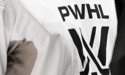 A PWHL logo is seen on a player's jersey during Professional Women's Hockey League (PWHL) training camp at TD Place in Ottawa on Friday, Nov. 17, 2023. THE CANADIAN PRESS/Spencer Colby