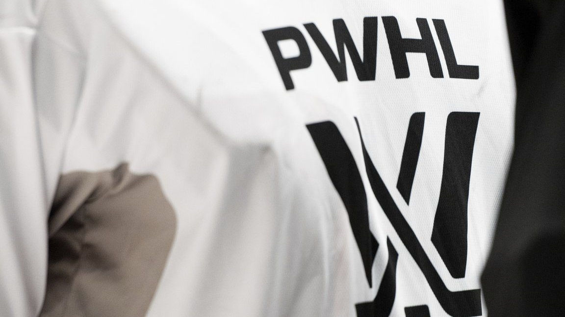 A PWHL logo is seen on a player's jersey during Professional Women's Hockey League (PWHL) training camp at TD Place in Ottawa on Friday, Nov. 17, 2023. THE CANADIAN PRESS/Spencer Colby