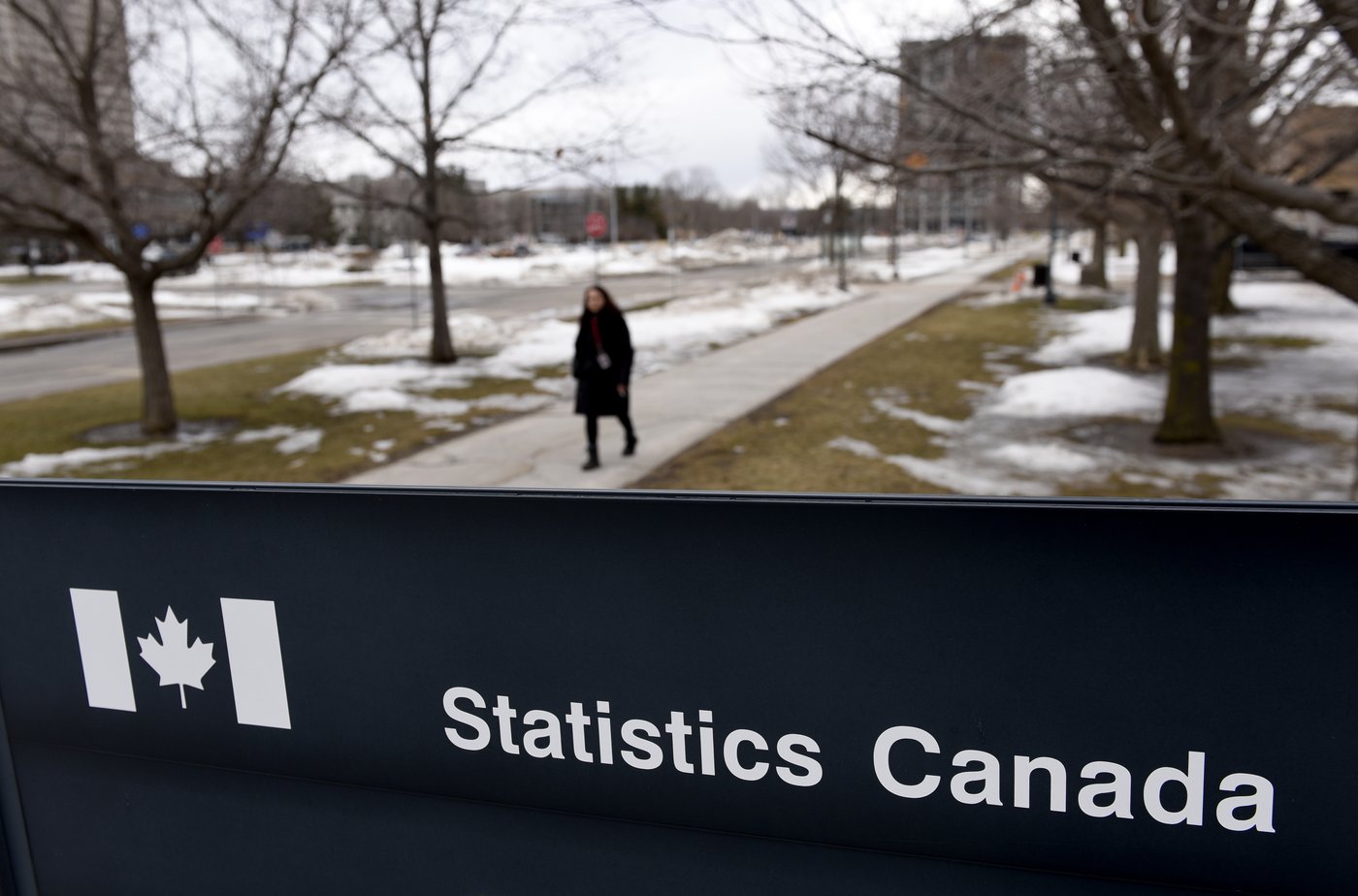 A sign outside a building at Statistics Canada in seen in Ottawa on March 12, 2021