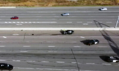 Aerial view of a single vehicle crash on Highway 410 in Brampton