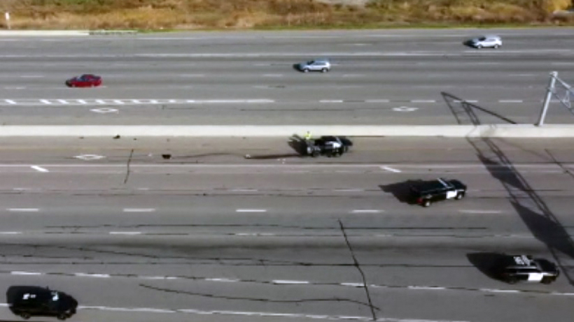 Aerial view of a single vehicle crash on Highway 410 in Brampton