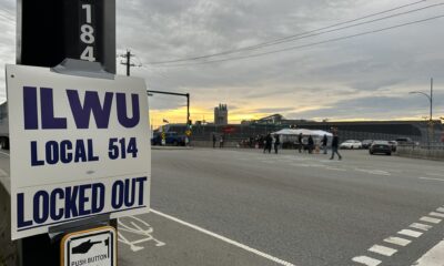 A ILWU sign posted near the ports