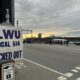 A ILWU sign posted near the ports