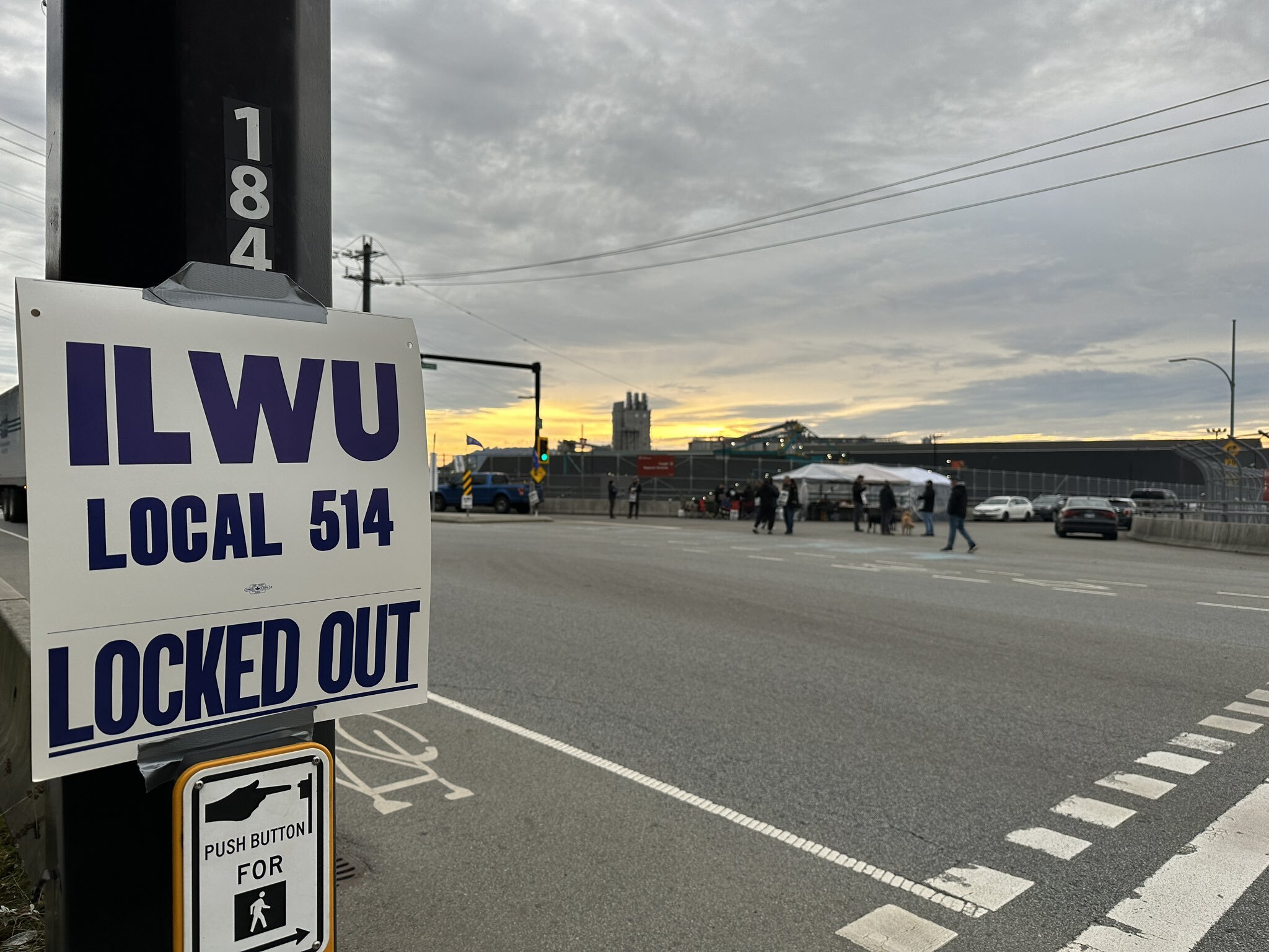 A ILWU sign posted near the ports