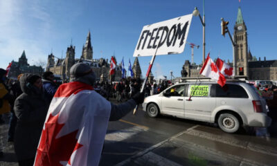 Supporters of the Freedom Convoy protest against COVID-19 vaccine mandates and restrictions