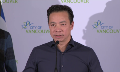 Vancouver Mayor Ken Sim speaks from City Hall in Vancouver on Thursday November 21, 2024.