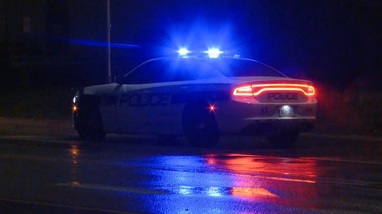 A Peel Regional Police cruiser is seen at night