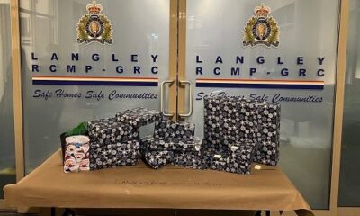 Wrapped gifts on a table in Langley RCMP headquarters