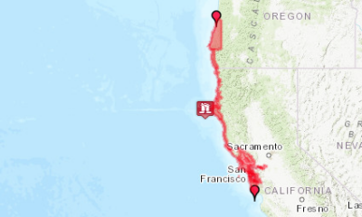 Map of affected areas in California and Oregon