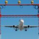 An airplane prepares to land at Pearson International Airport in Toronto