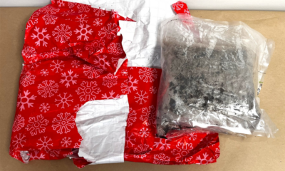 A package of methamphetamine removed from Christmas gift-wrapping