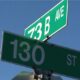 Street signs at the corner of 73 B Avenue and 130 Street