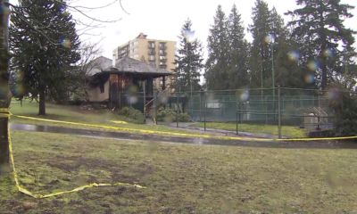 The New Westminster Tennis Club seen from outside after a structure fire