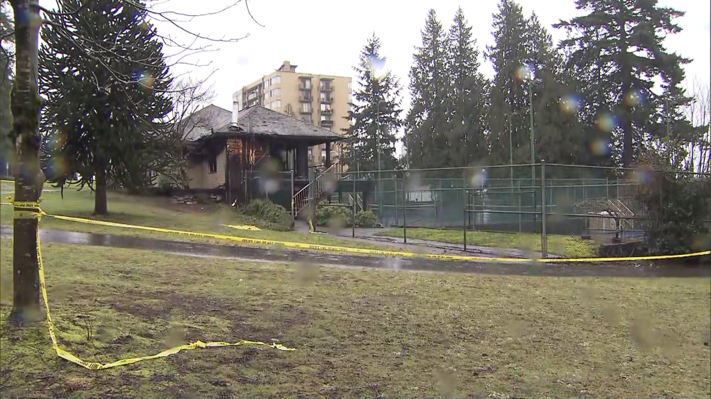 The New Westminster Tennis Club seen from outside after a structure fire