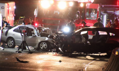 Emergency crews on the scene of a fatal crash on Highway 1 in West Vancouver June 26, 2024.