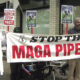 A sit-in protest against the Prince Rupert Gas Transmission Project was staged outside of B.C. Premier David Eby's constituency office in Point Grey on May 16, 2025.