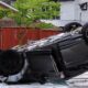 Police were called to the intersection of 96th Avenue and 161A Street in Surrey just after 4 p.m., where they found two cars that had crashed, one of which was upside down and on fire.