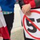 Americans and Canadians protested outside the U.S. consulate in Vancouver on June 14, 2025.