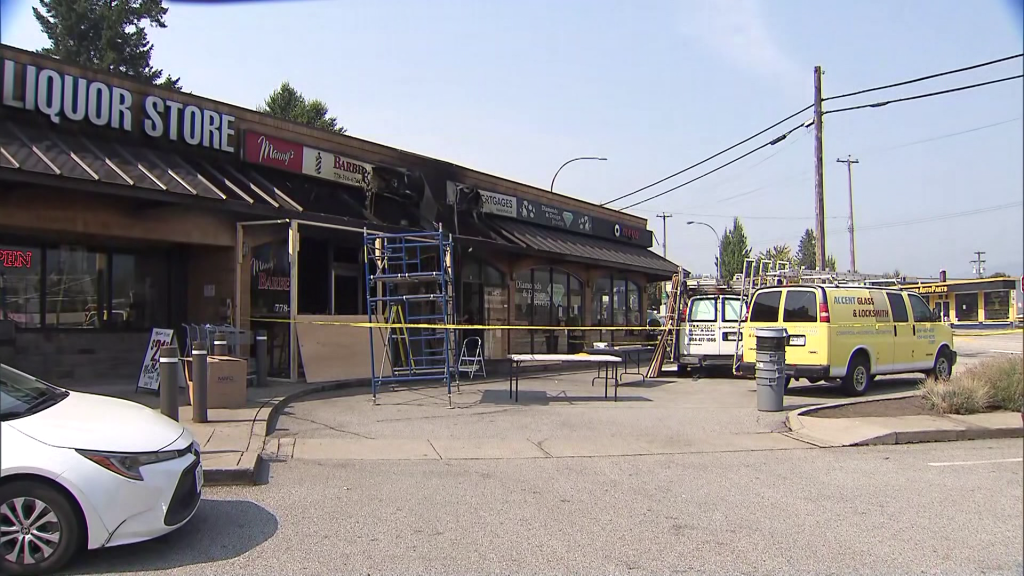 Damage is seen following a fire in Port Moody on Wednesday September 3, 2025.