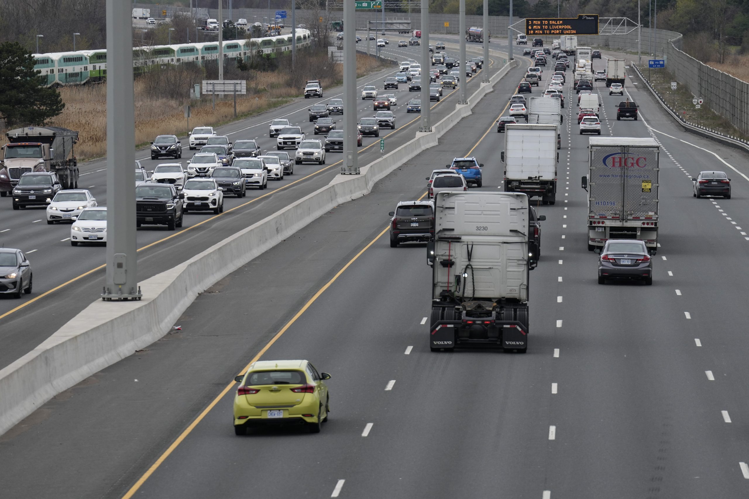 Video still of a cargo van going the wrong way on Highway 401 in Whitby before a crash that killed four people.