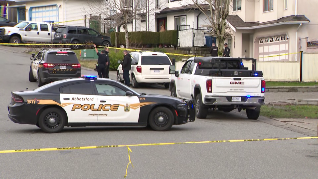 Abbotsford Police on scene of a fatal gang-related shooting on Friday January 9, 2025.
